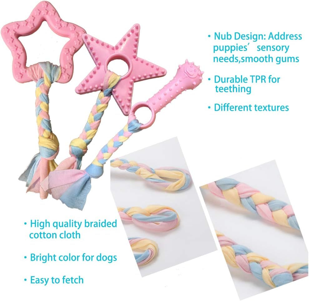 Deluxe 5-Piece Plush Pink Puppy Teething Toys – Crinkle, Squeaky & Chew Set for Small Dogs, Soft & Safe for Teething Pups