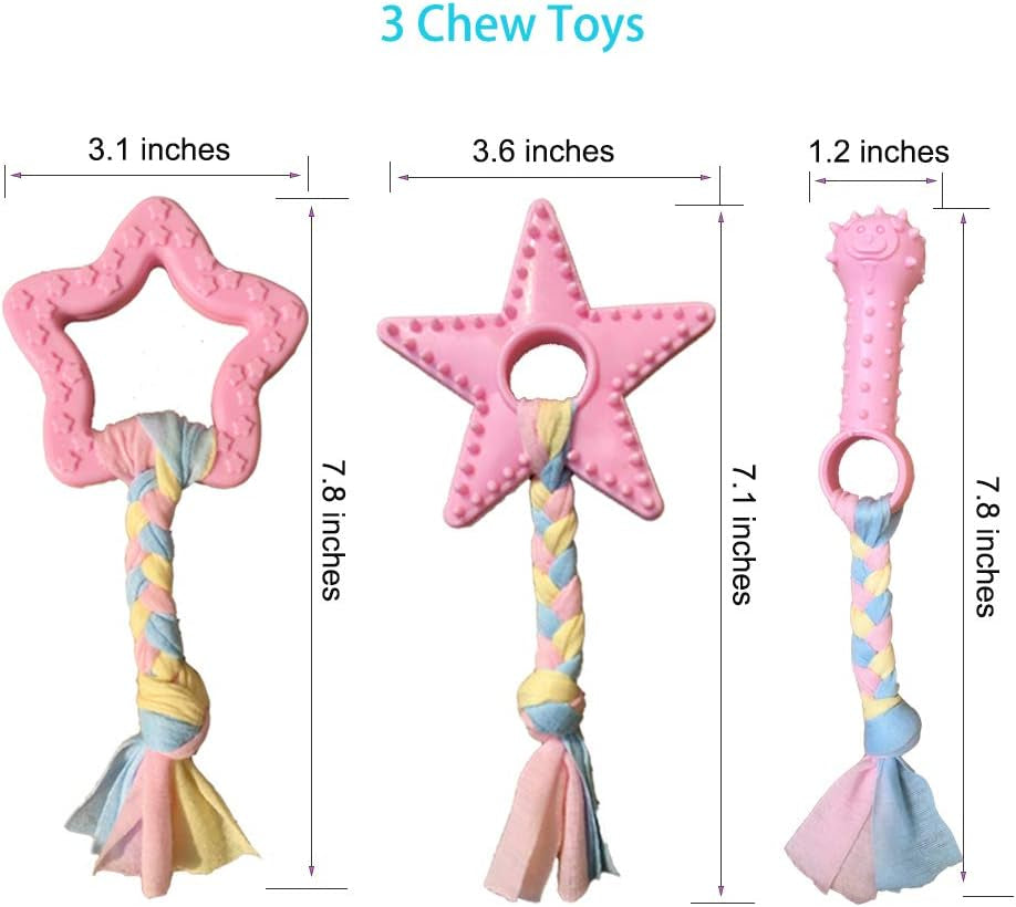 Deluxe 5-Piece Plush Pink Puppy Teething Toys – Crinkle, Squeaky & Chew Set for Small Dogs, Soft & Safe for Teething Pups