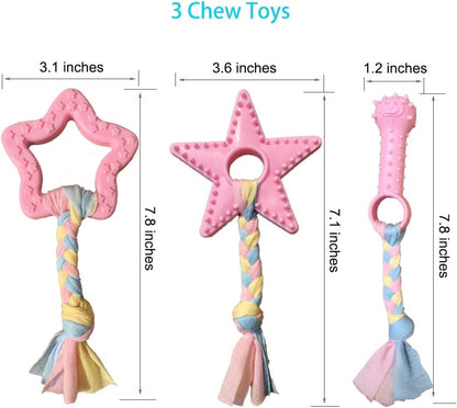 Deluxe 5-Piece Plush Pink Puppy Teething Toys – Crinkle, Squeaky & Chew Set for Small Dogs, Soft & Safe for Teething Pups